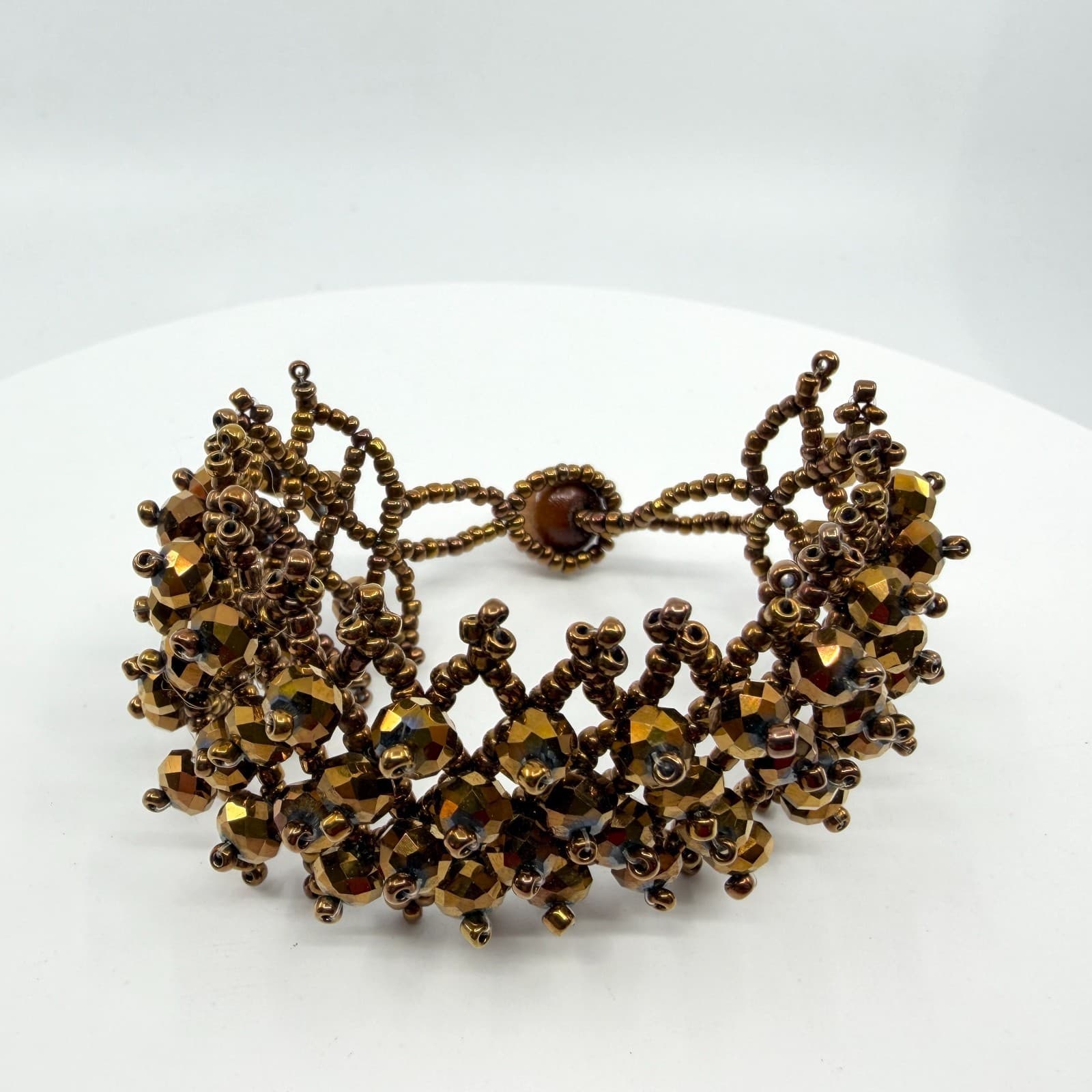 Boho Bronze Tone Beaded Cuff Bracelet Statement Chunky Layering Cottagecore Gift