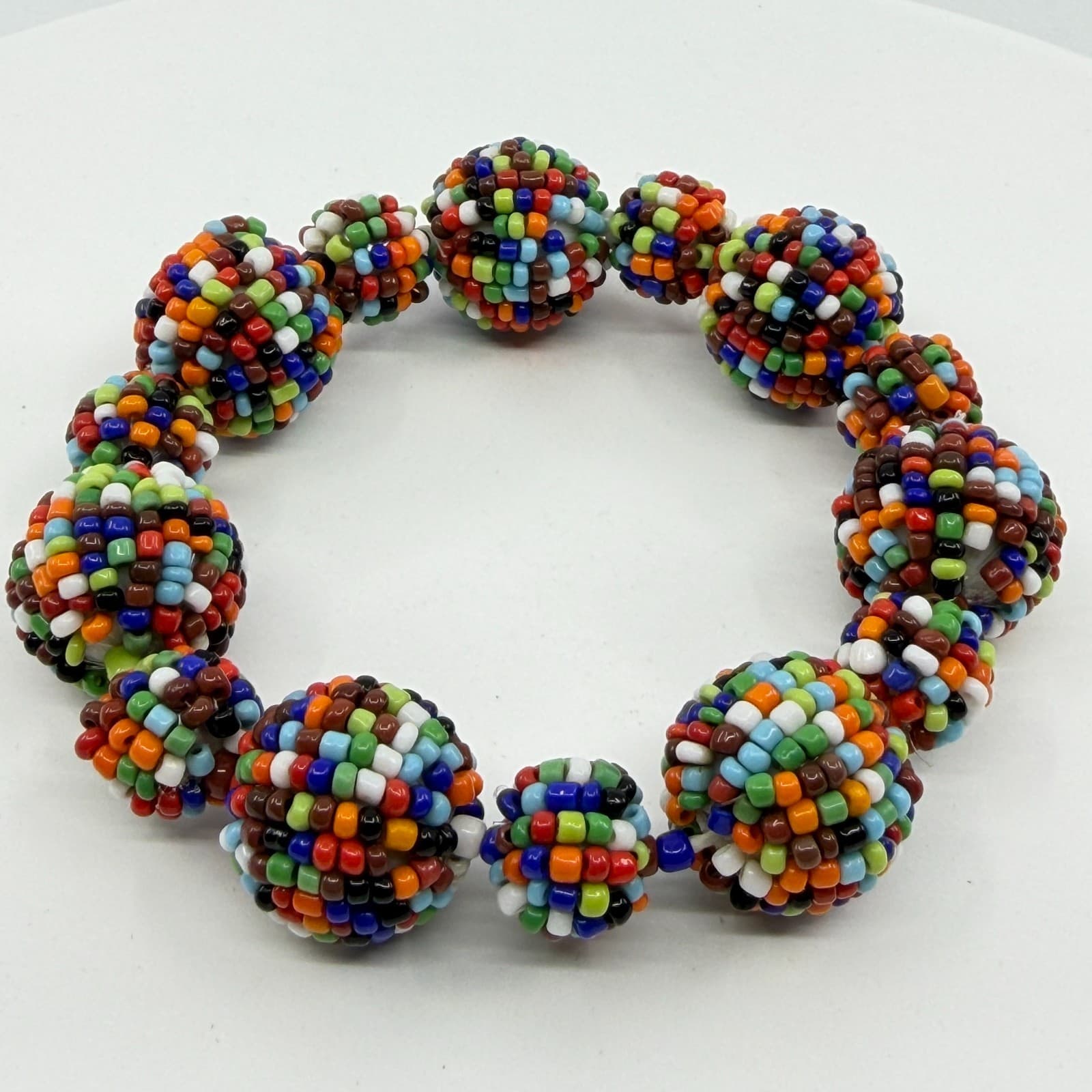 Boho Multi Color Seed Bead Ball Stretch Bracelet Statement Festival Gift Y2K