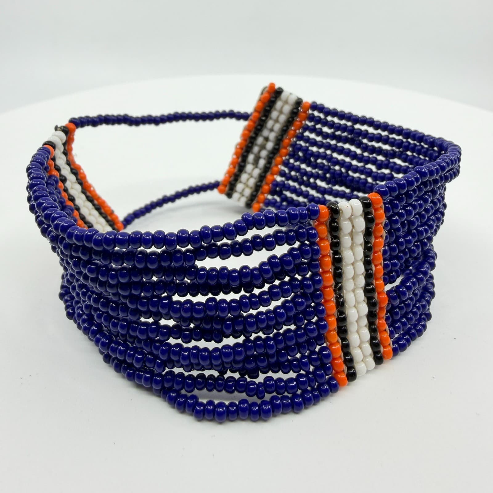 Boho Multi Strand Seed Bead Cuff Bracelet Cobalt Blue Statement Stacked Festival