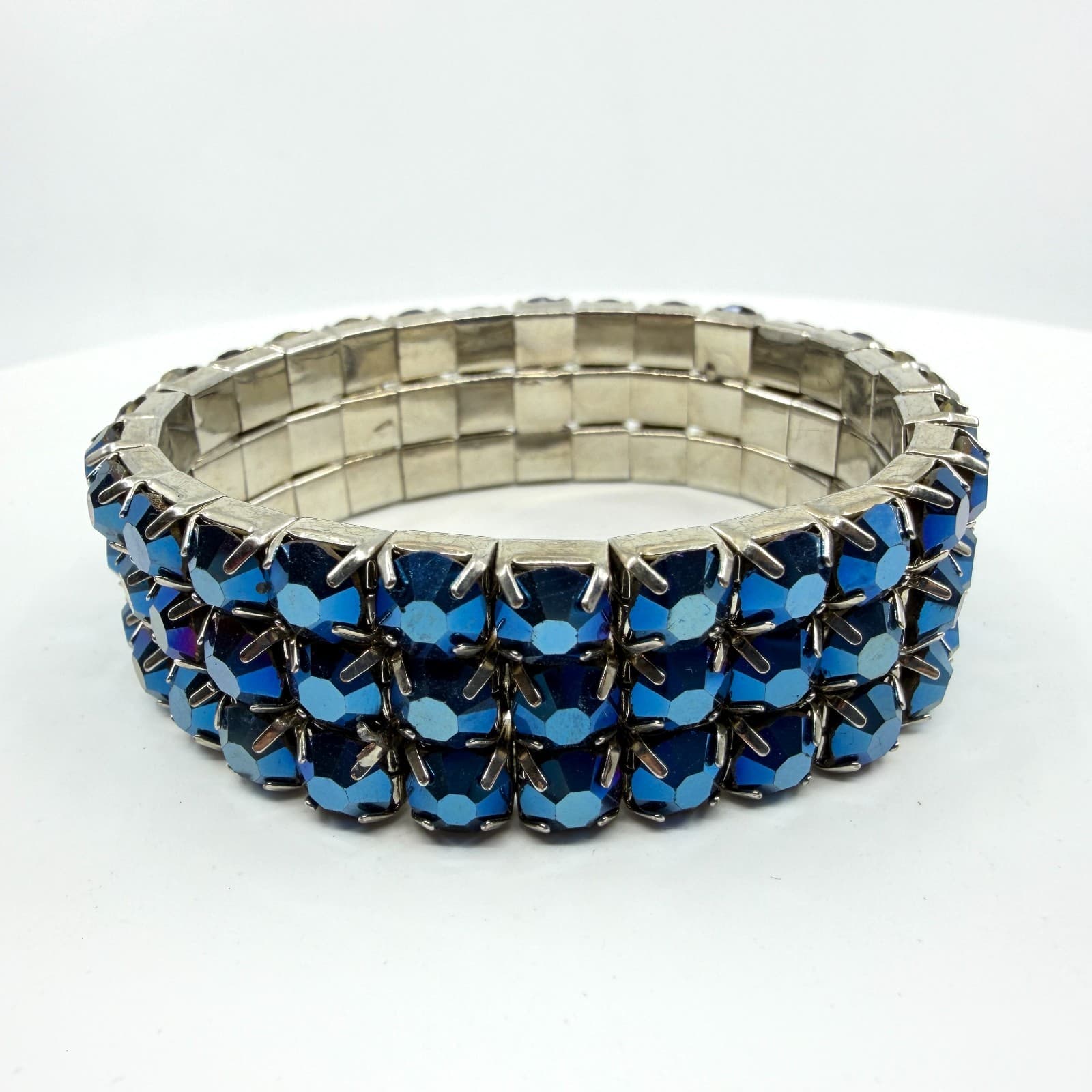 Gothic Blue Aurora Borealis Rhinestone Stretch Bracelet Chunky Statement Gift