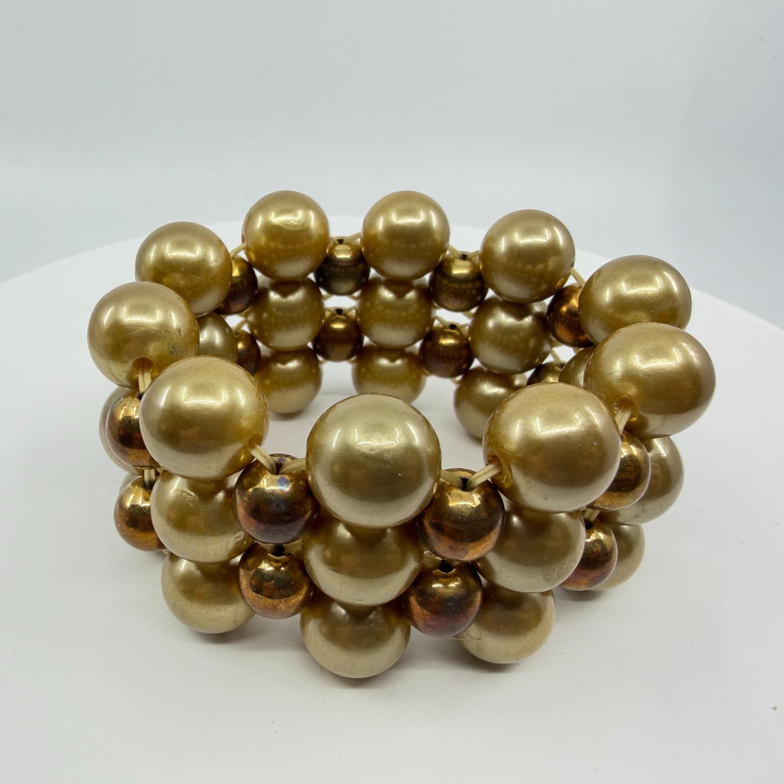 Chunky Gold Tone Bead Stretch Bracelet Metallic Boho Layering Stackable Jewelry