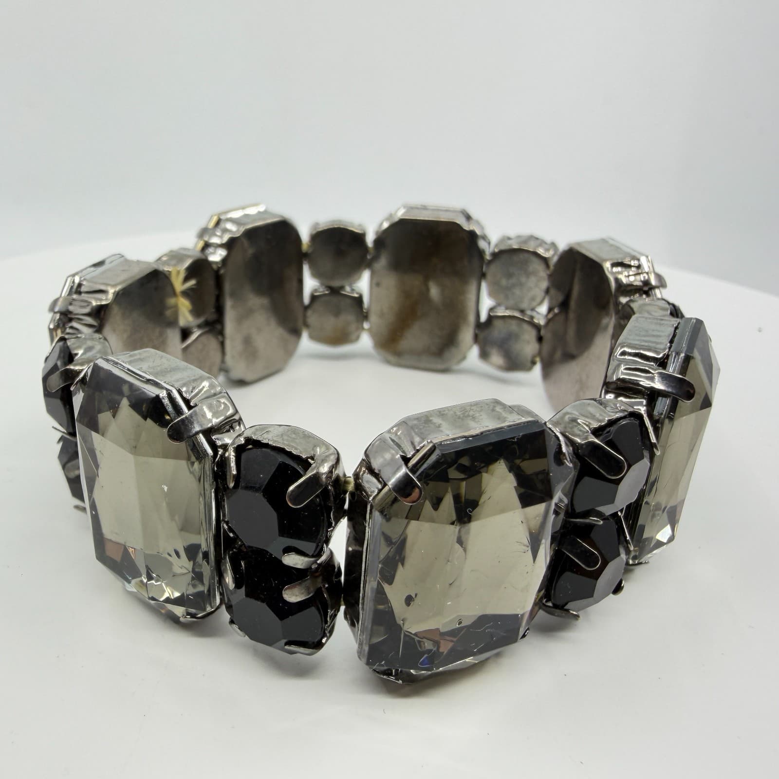 Gothic Statement Black and Gray Crystal Stretch Bracelet Chunky Festival Jewelry