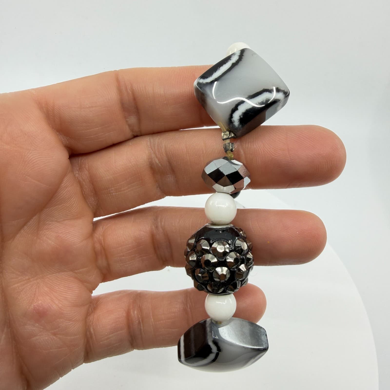 Monochrome Statement Stretch Bracelet Black White Crystal Boho Festival Jewelry