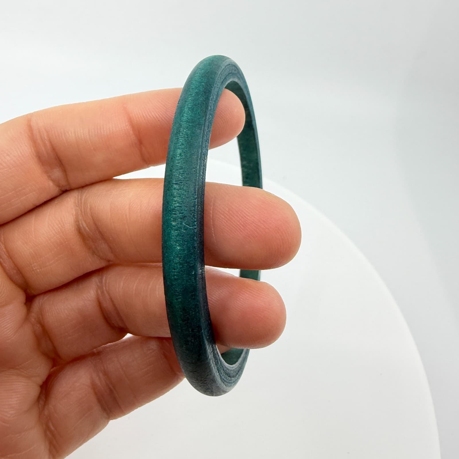 Boho Green Teal Wooden Bangle Bracelet Layering Chunky Festival Statement Gift