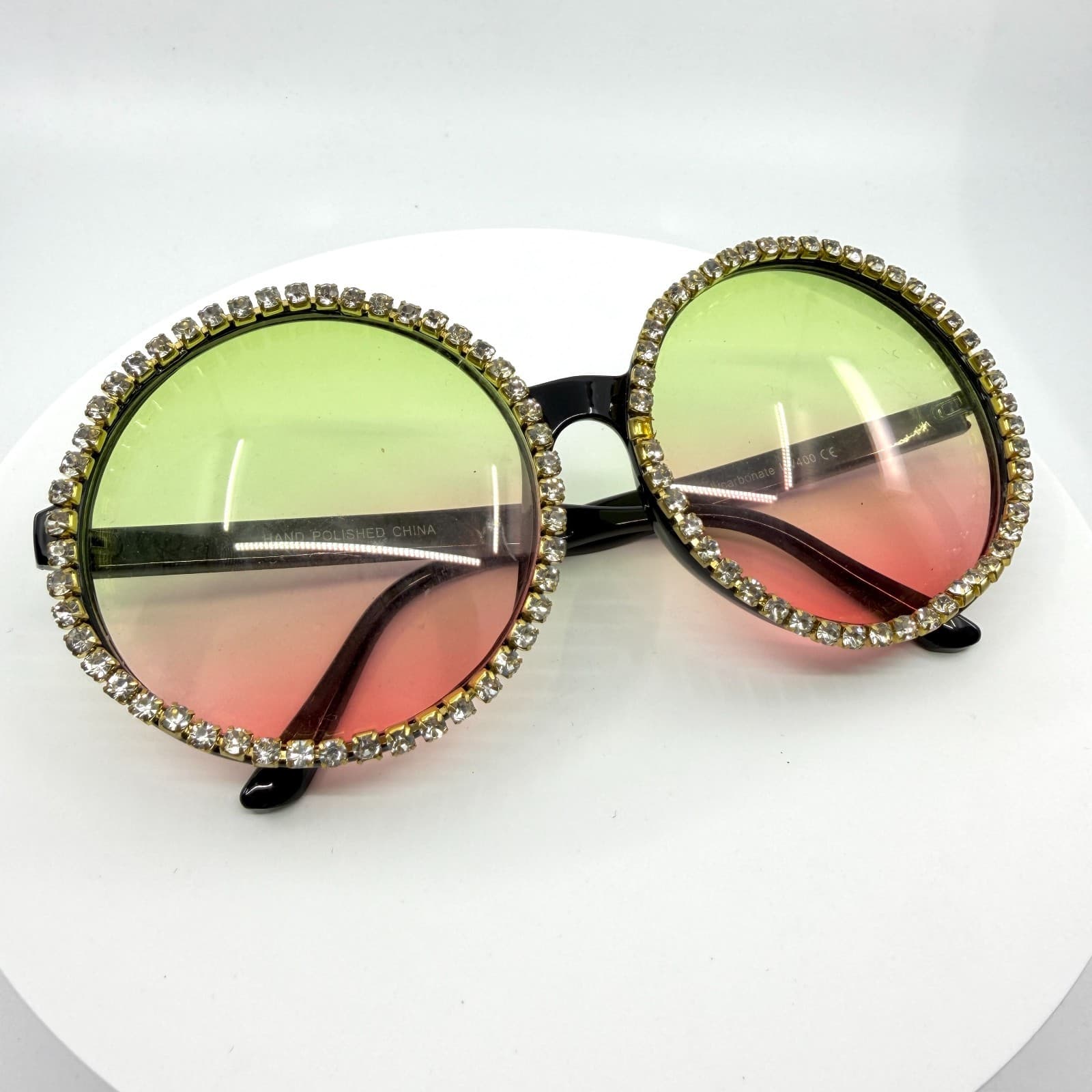 Oversized Round Rhinestone Sunglasses Y2K Boho Festival Ombre Tinted Eyewear