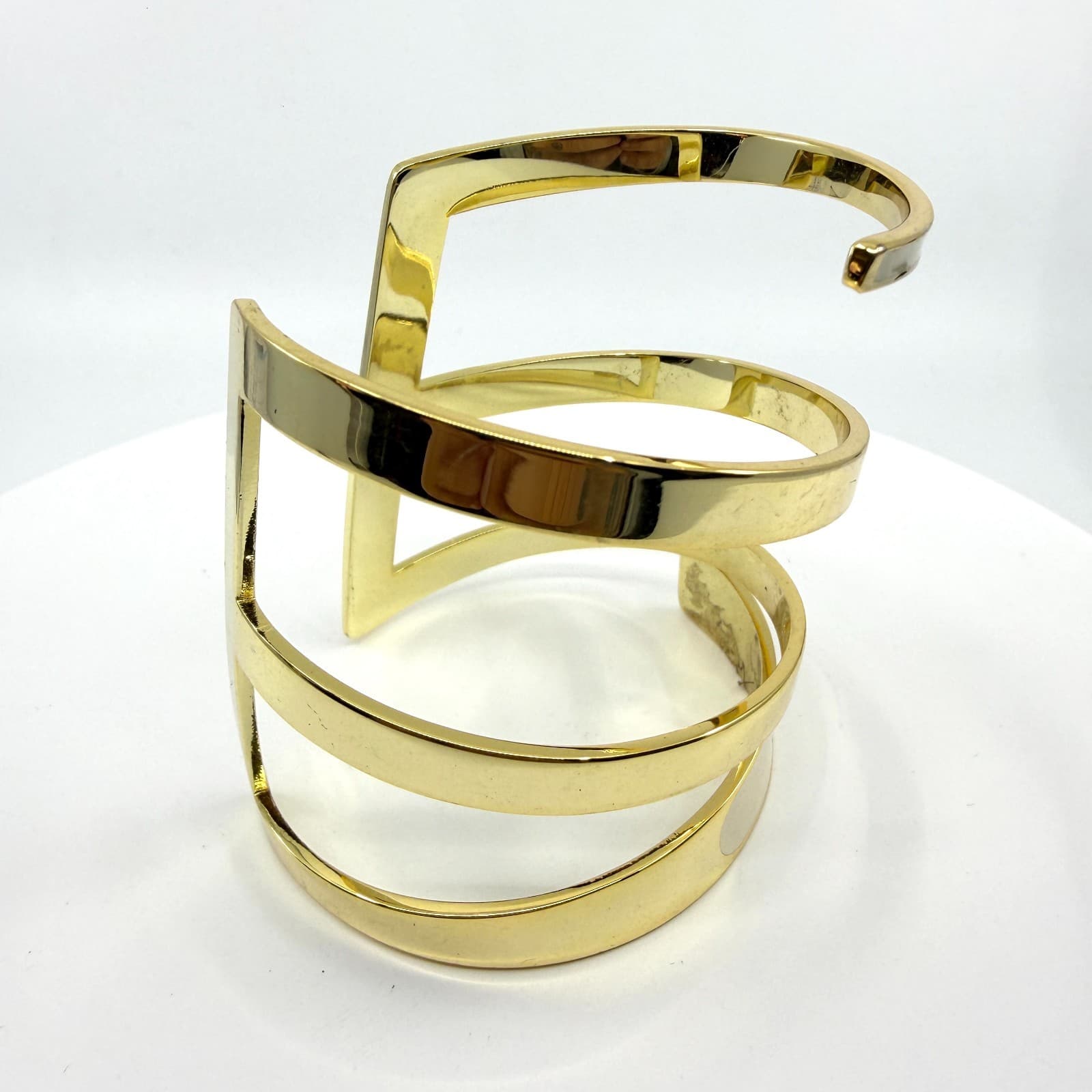 Gold Tone Spiral Cuff Bracelet Modern Geometric Statement Minimalist Bold Chic