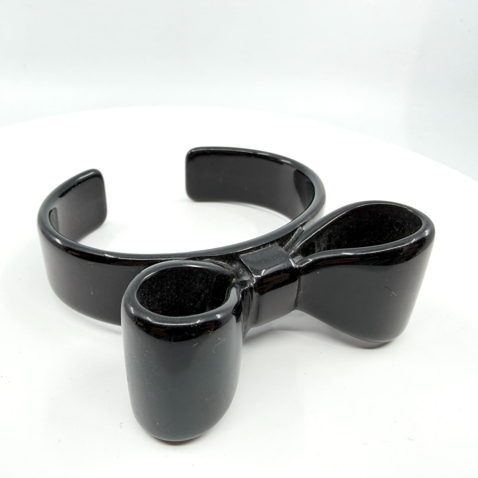 Chic Black Bow Statement Cuff Bracelet Minimalist Bold Coquette Style Accessory