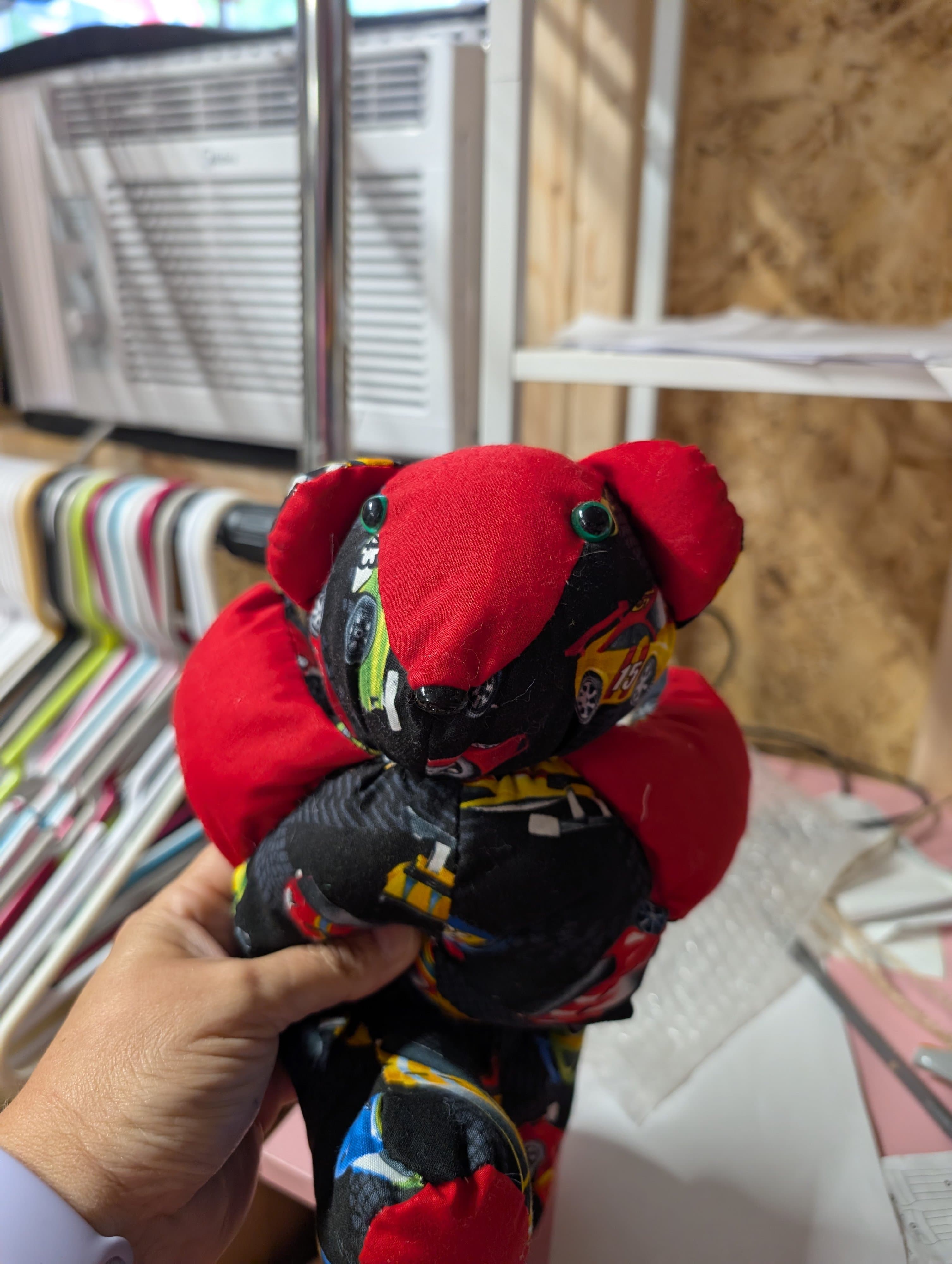 Handmade Patchwork Teddy Bear with Car Print