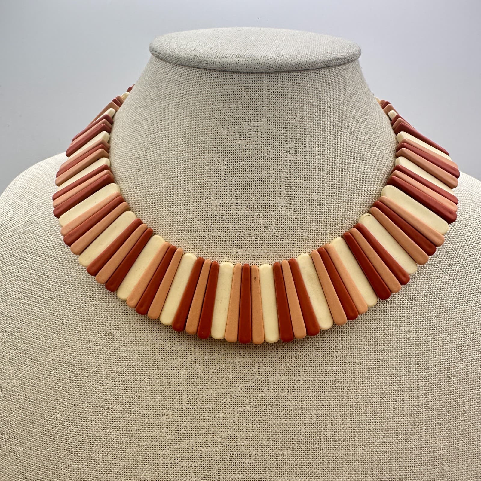 Vintage 90s Y2K Sirocco Stick Terracotta Collar Bib Necklace Statement Jewelry