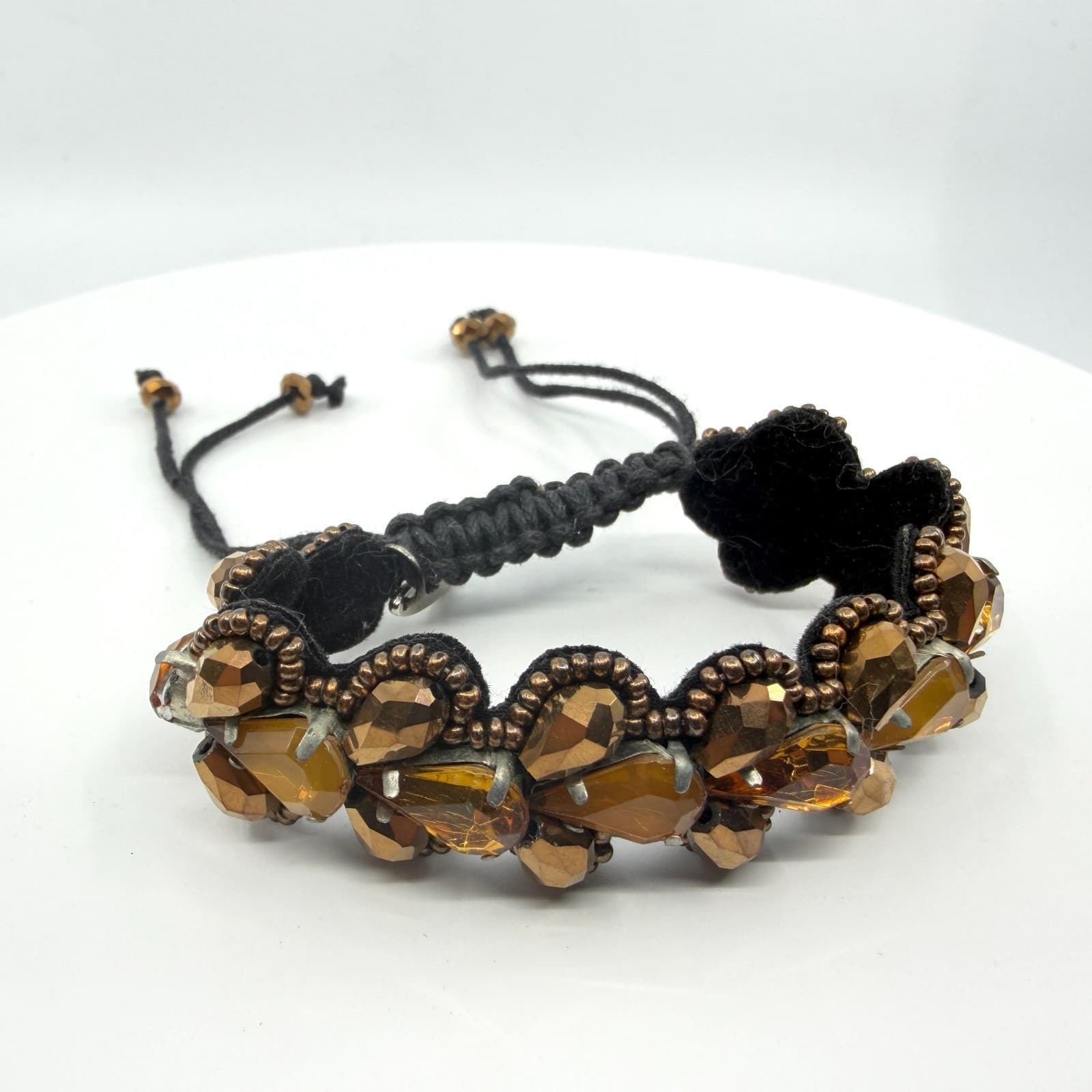 Boho Bronze Tone Teardrop Crystal Beaded Bracelet Layering Festival Jewelry