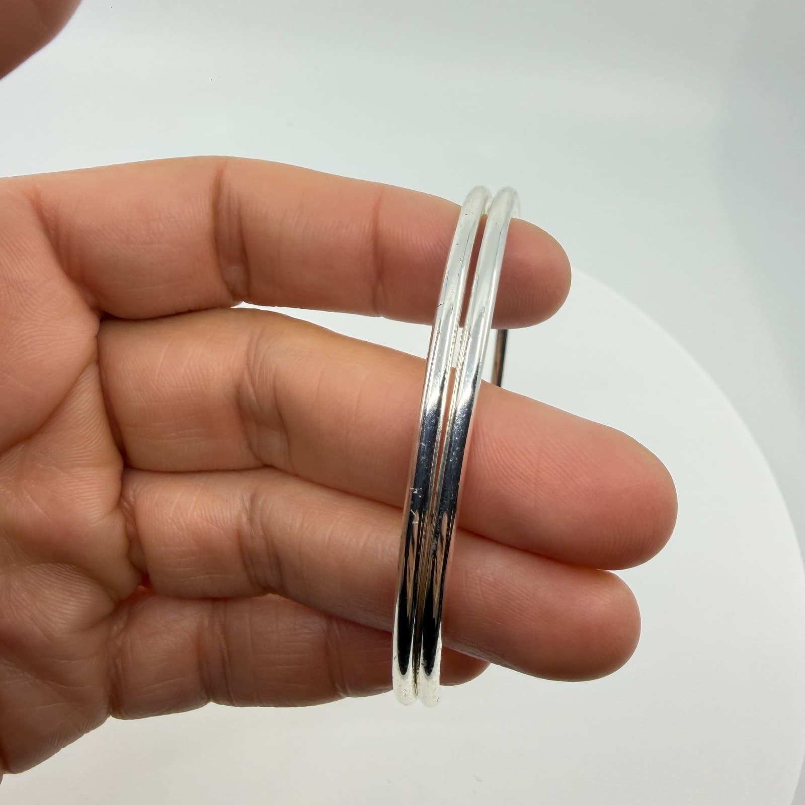 Y2K Minimalist Silver Tone Bangle Bracelet Set Stackable Trendy Simple Accessory