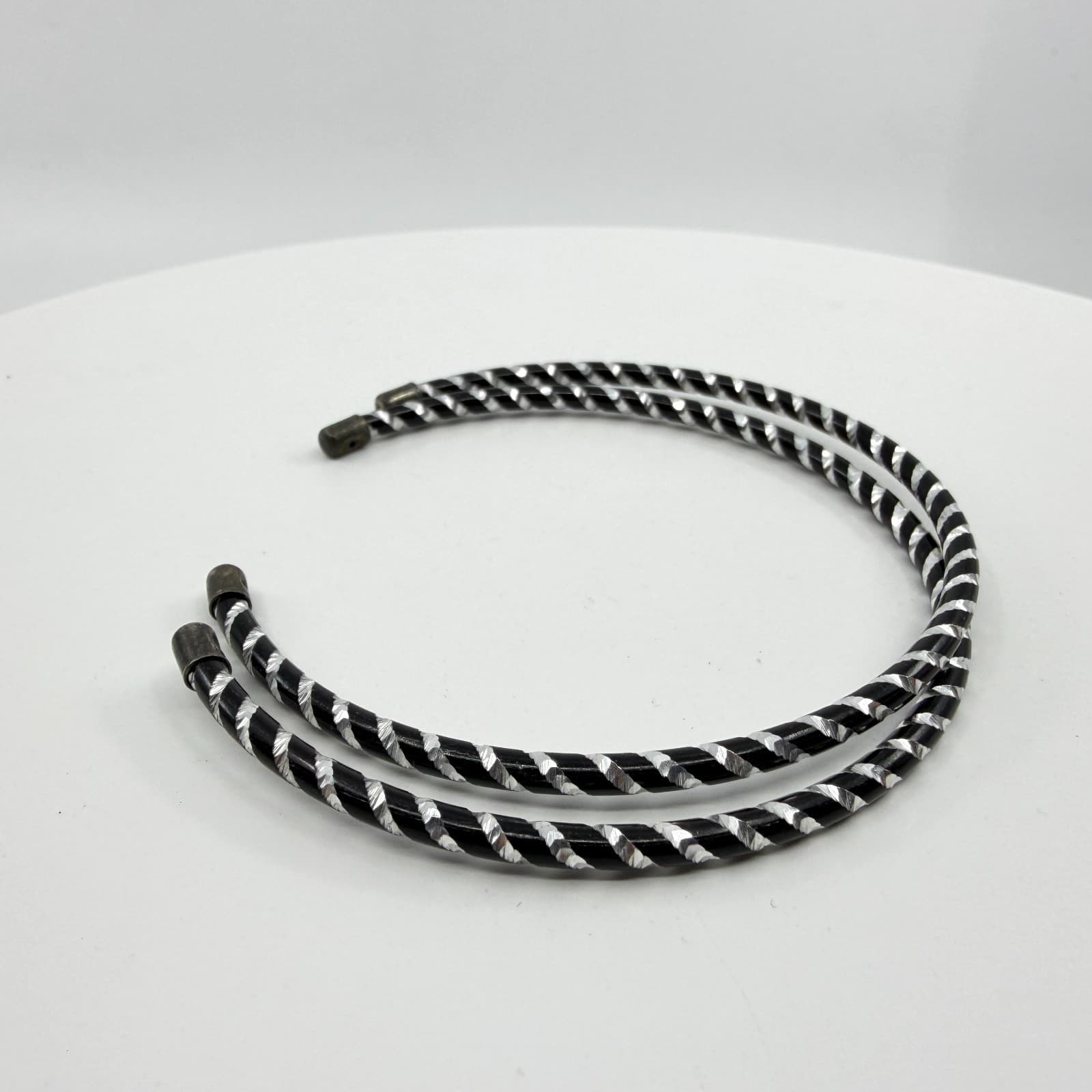 Set of 2 Thin Stackable Black and Silver Tone Bangle Bracelets Geometric Boho