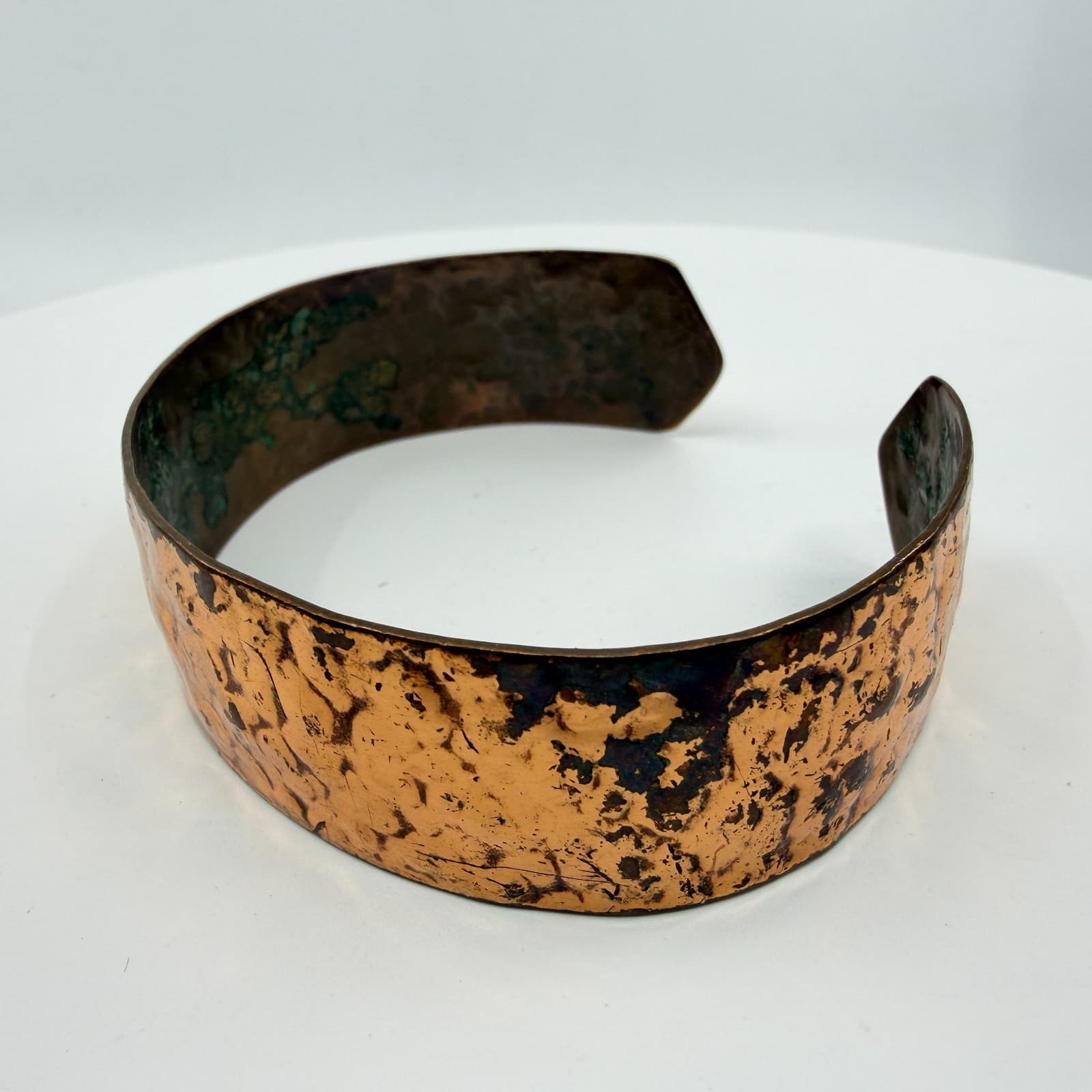Hand Hammered Copper Tone Cuff Bracelet Wide Rustic Statement Artisan Accessory