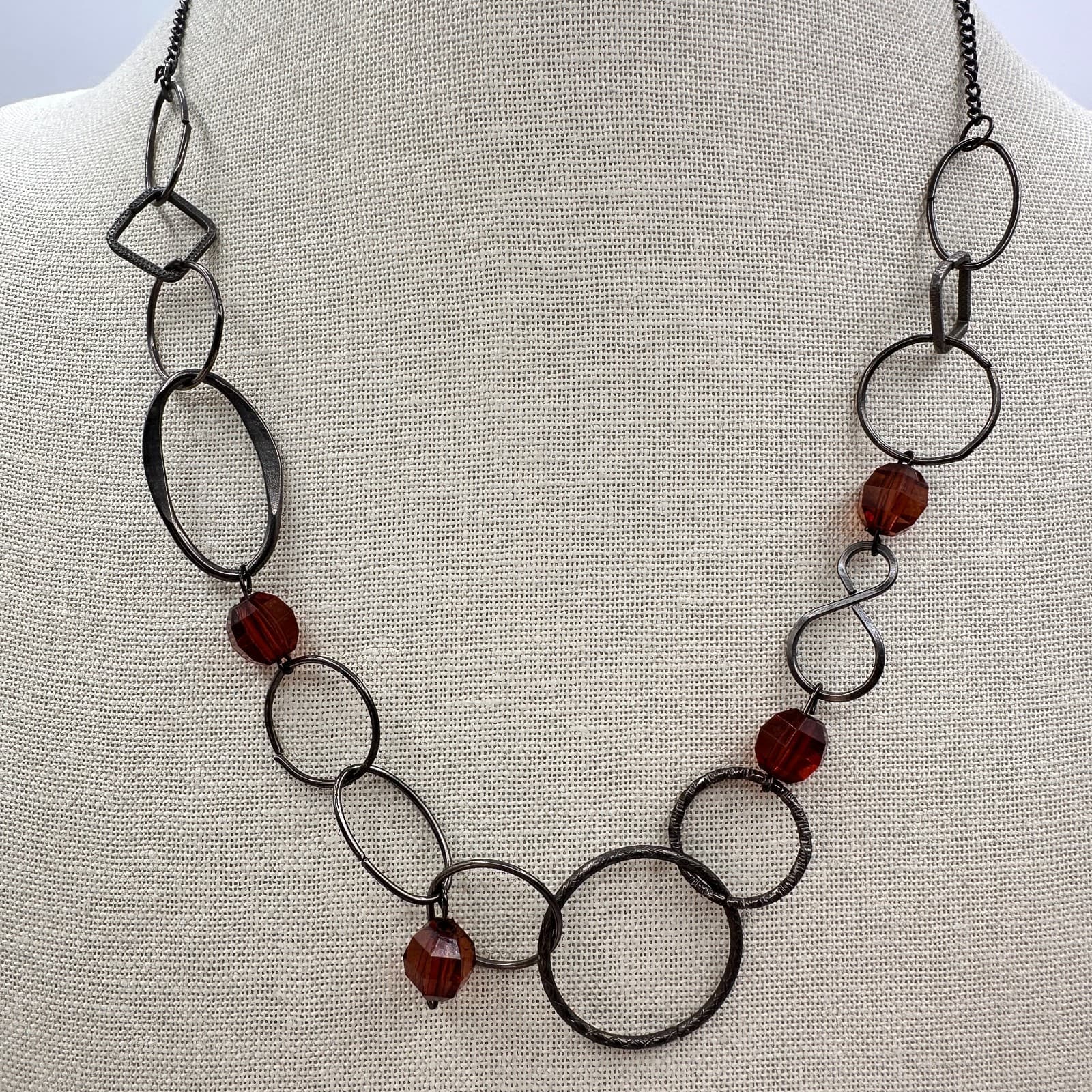 Vintage Y2K Geometric Link Brown Beaded Necklace Women's Classic Fashion Jewelry