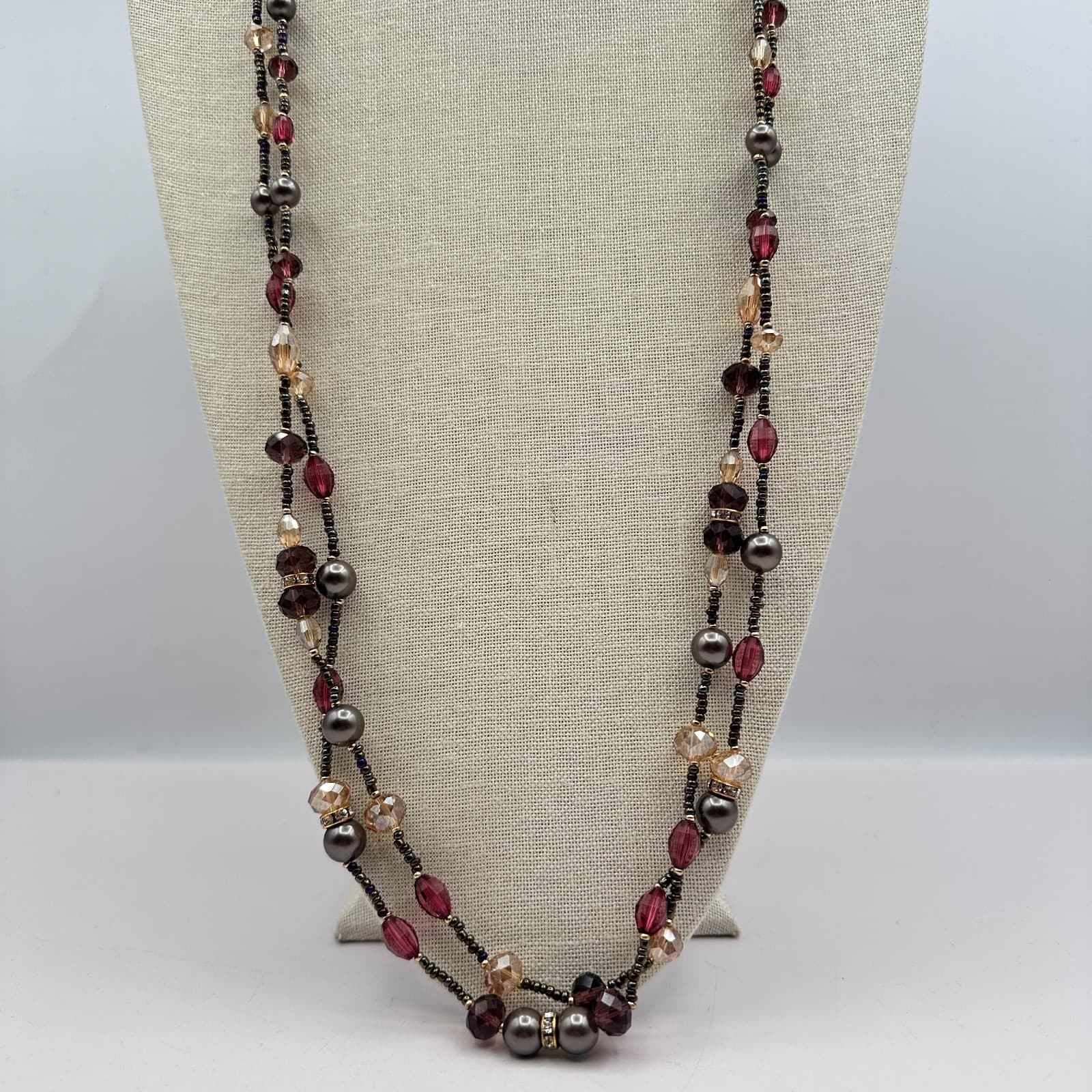 Vintage 90s Gold Tone Multi Strand Beaded Necklace Women's Classic Jewelry