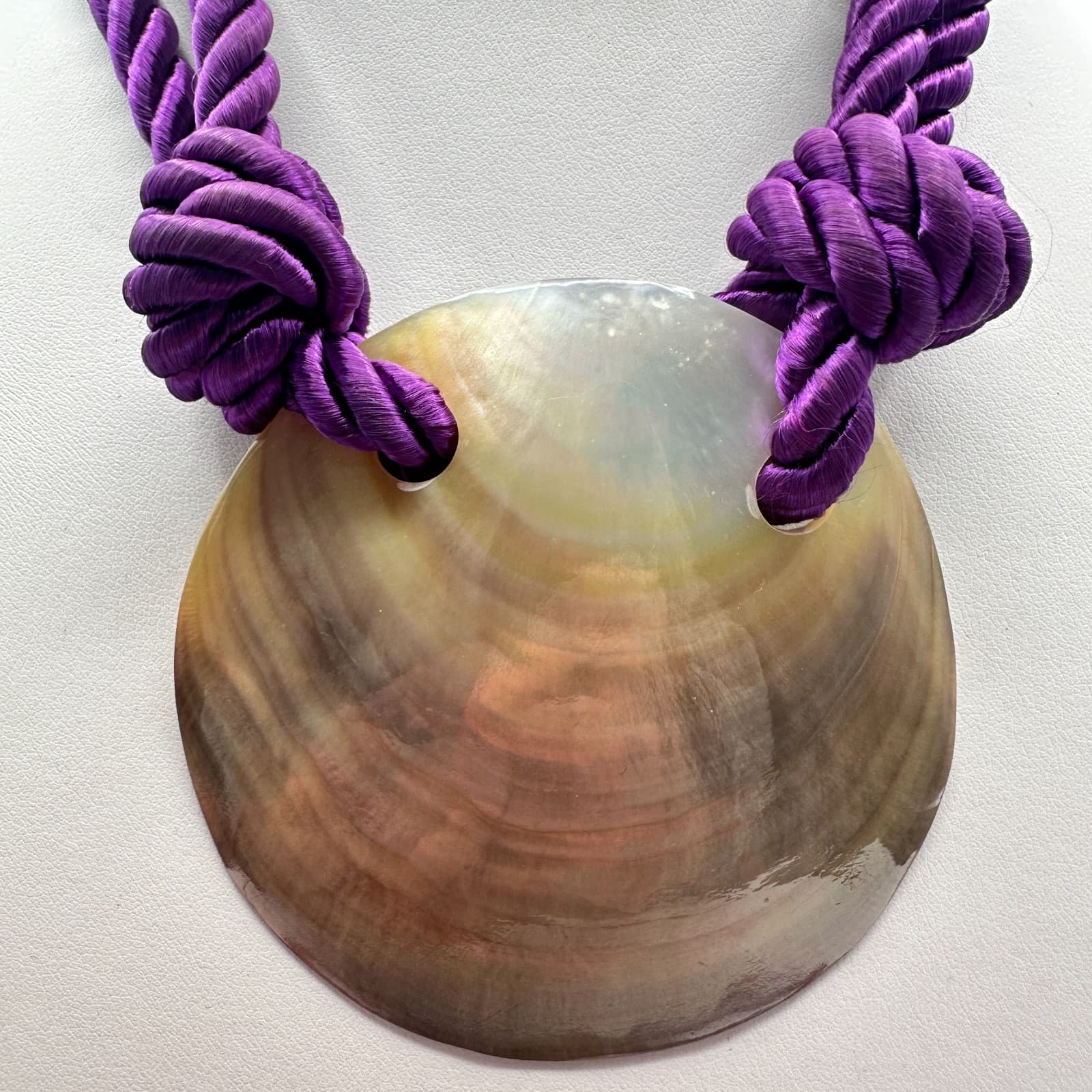 Vintage 90s Women's Purple Silk Cord Round Shell Pendant Necklace Set of Two Y2K