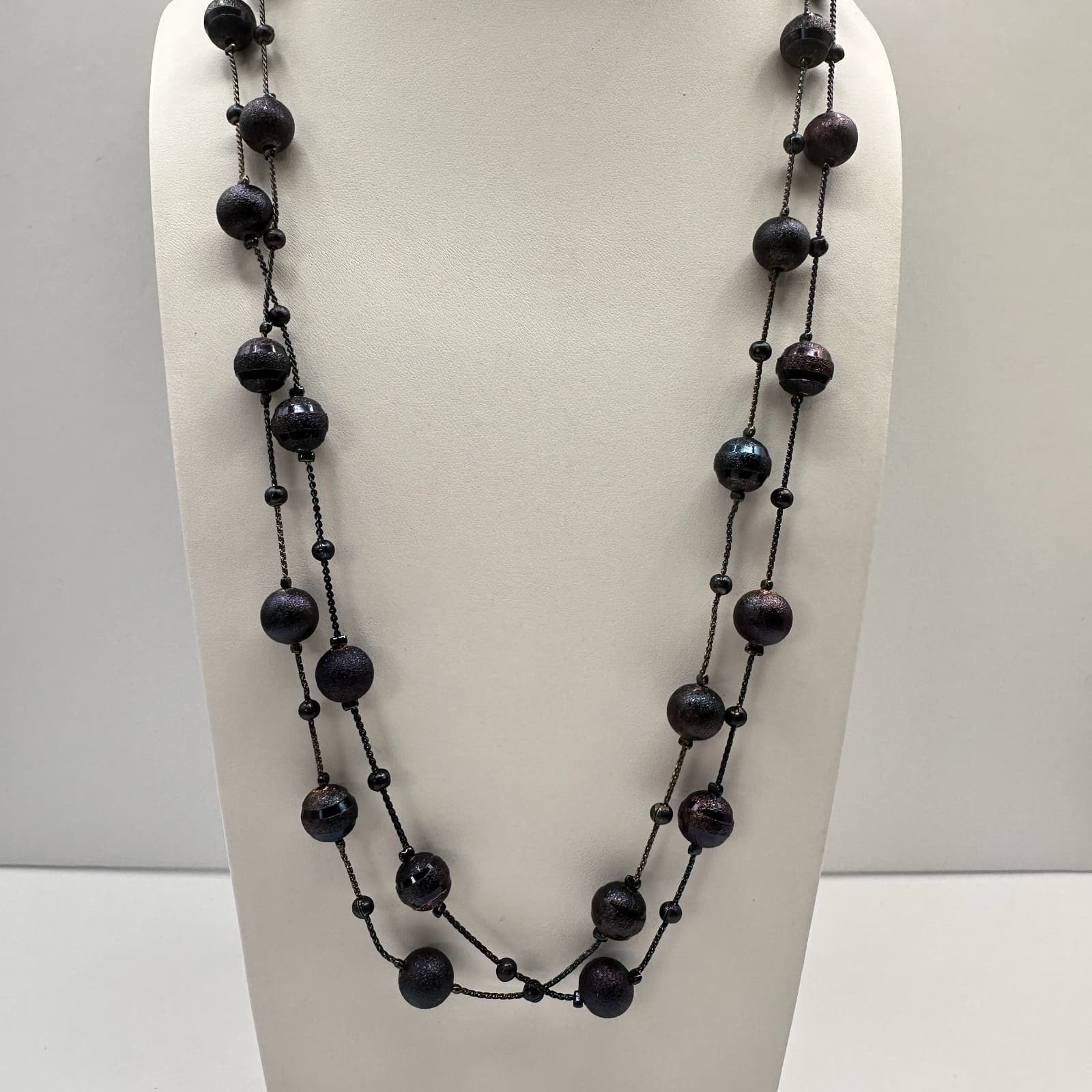 Vintage 90s Double Strand Beaded Necklace Boho Women's Classic Fashion Jewelry