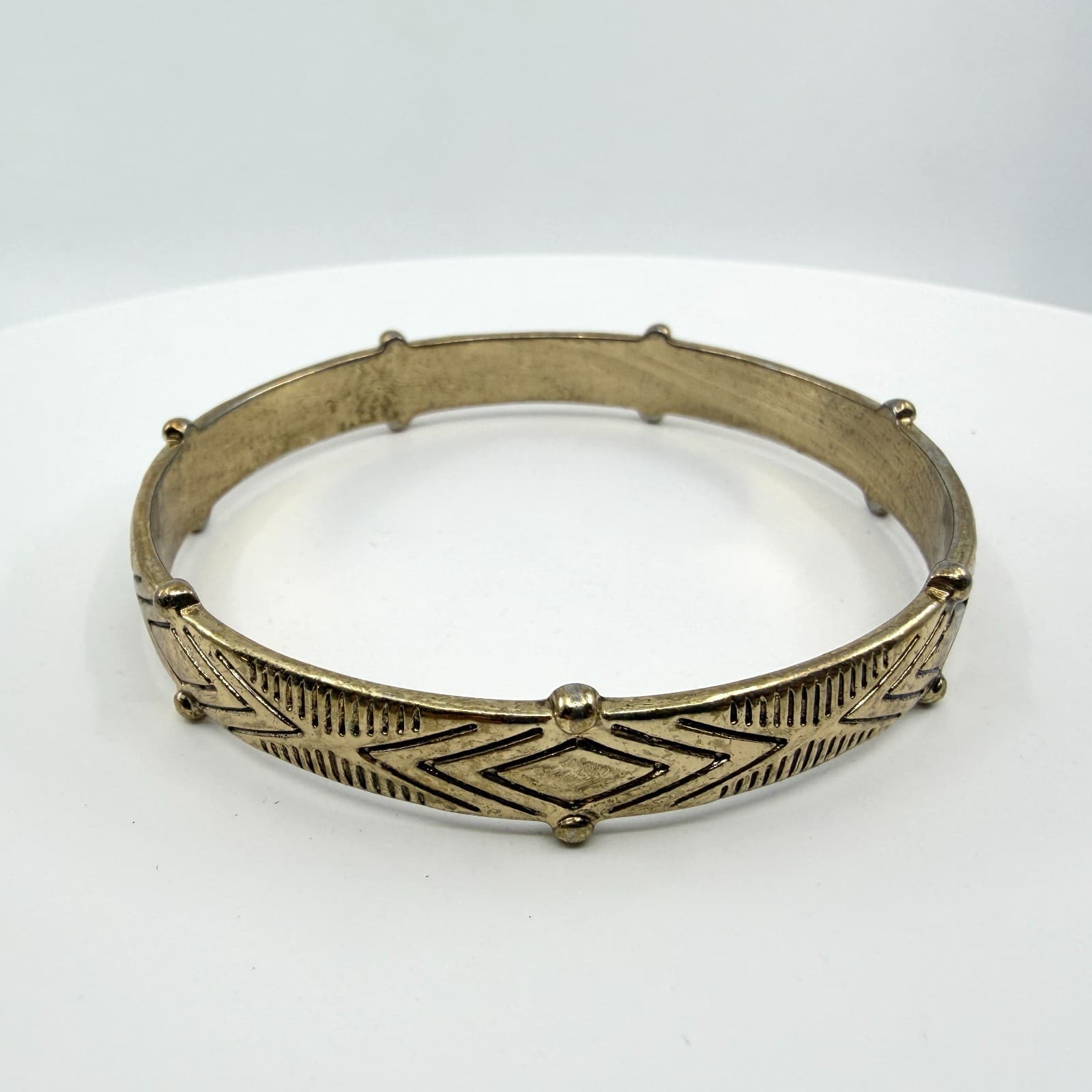 Etched Gold Tone Bangle Bracelet Geometric Pattern Boho Stackable Accessory