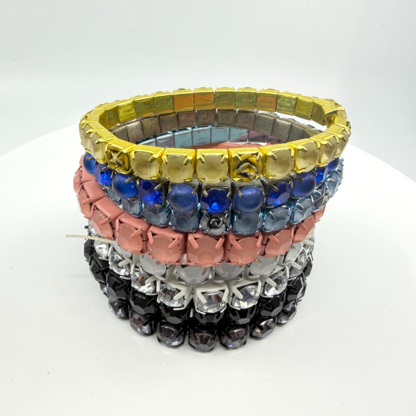 8 Pc Stackable Stretch Crystal Bracelet Set Multicolor Bohemian Festival Jewelry