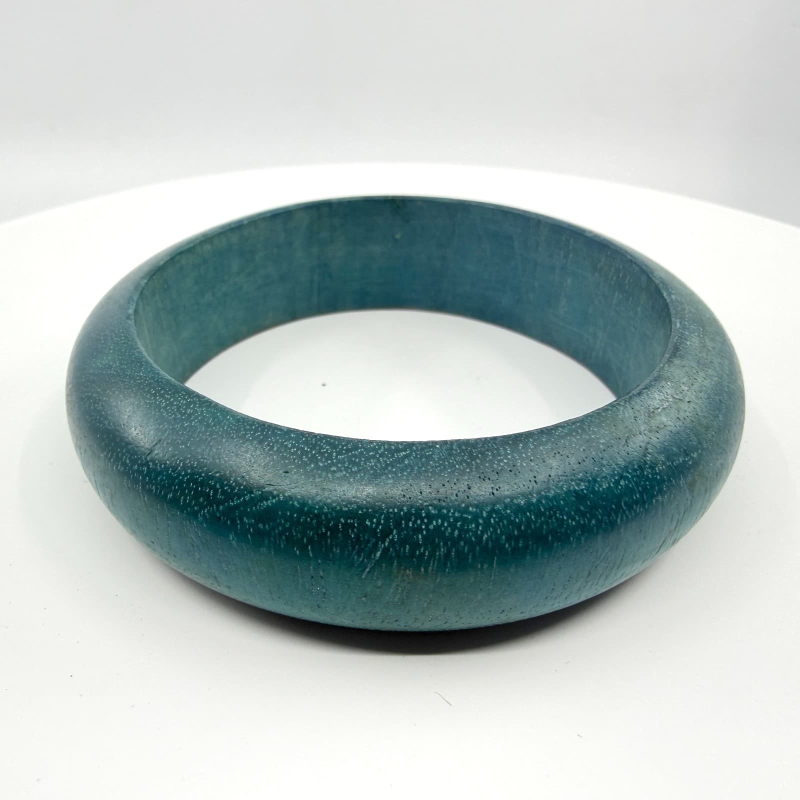 Teal Blue Wooden Bangle Bracelet Chunky Bohemian Minimalist Statement Jewelry