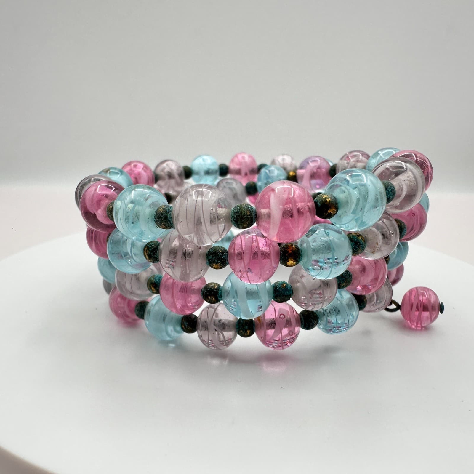 Vintage 50s Murano Style Glass Bead Multi Wrap Wire Statement Bracelet Jewelry