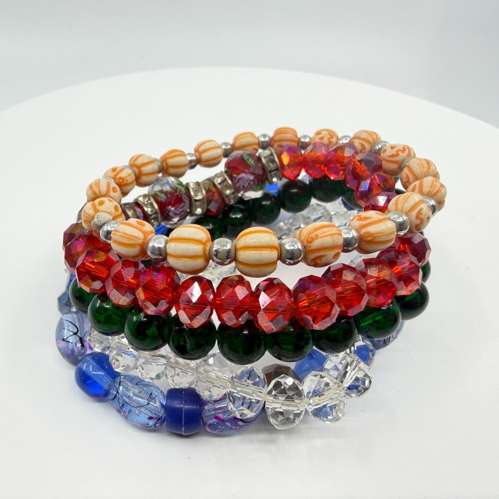 Multi-Color Beaded Stretch Bracelet Set Halloween Festive Boho Stackable Jewelry