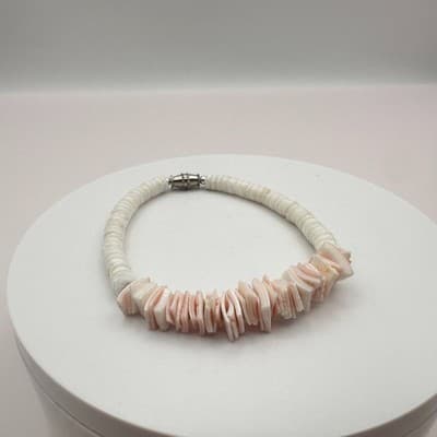 Vintage Y2K Pink White Heishe Beaded Bracelet Boho Women's Classic Jewelry
