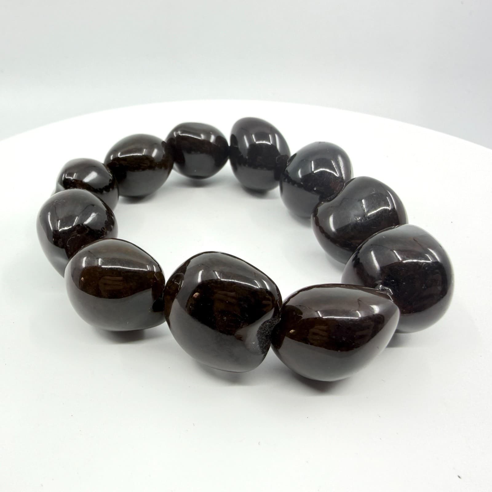 Chunky Black Polished Bead Bracelet Stretch Style Minimalist Statement Jewelry