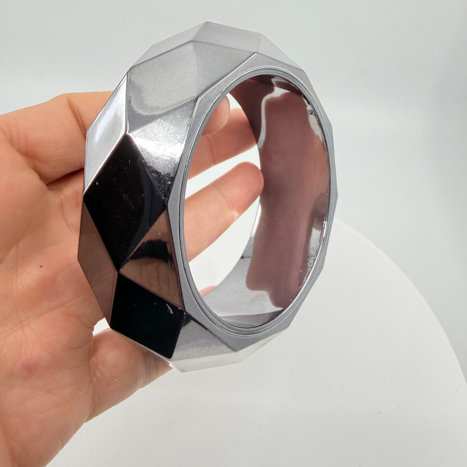 Chunky Geometric Bangle Bracelet Gunmetal Tone Statement Piece Modern Accessory