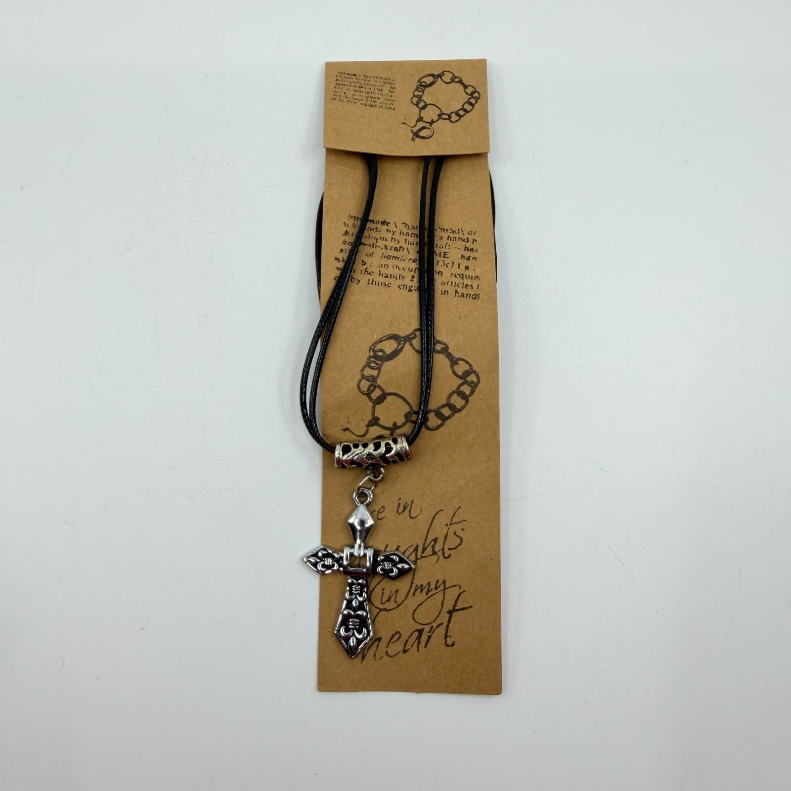 Gothic Fleur De Lis Cross Pendant Necklace Black Cord Layering Statement Gift