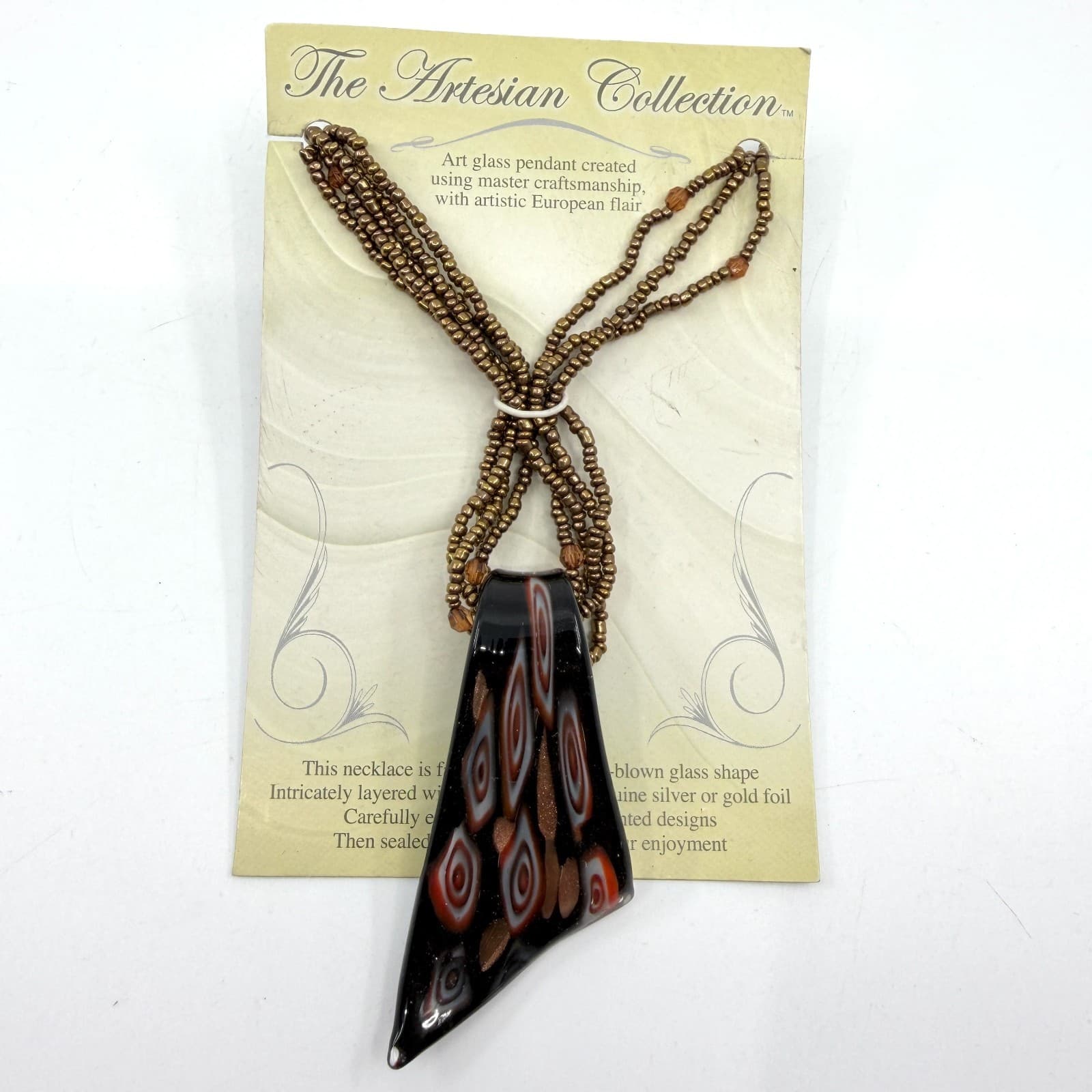 Murano Art Glass Pendant Statement Necklace Multi Strand Seed Bead Boho Gift