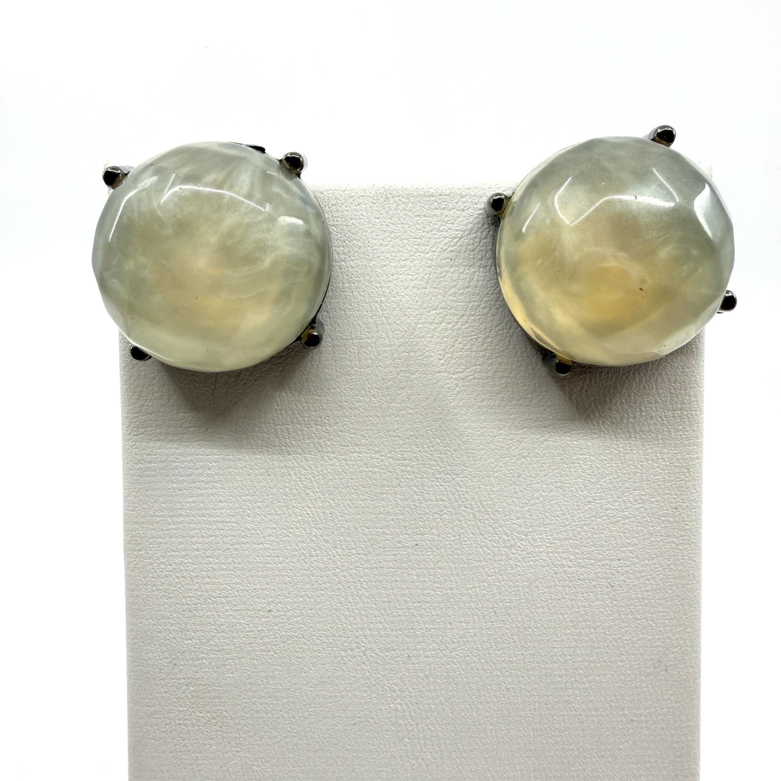 Gothic Gunmetal Statement Stud Earrings Chunky Milky Cream Cabochon Gift Classic