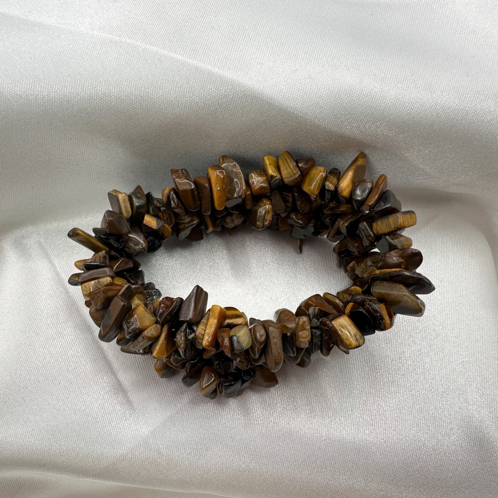 Vintage 90s Brown Earth Tone Chip Stretch Bracelet Boho Estate Fashion Jewelry