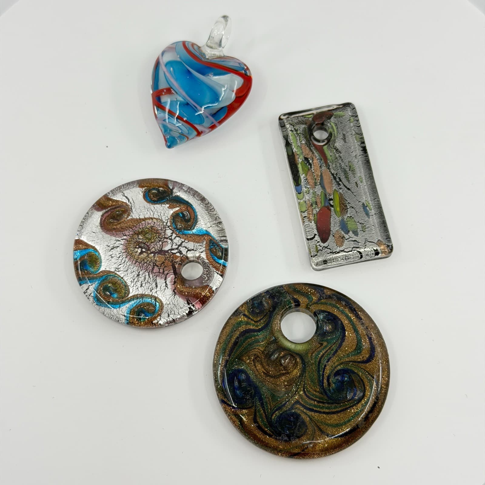 Murano Style Art Glass Pendant Lot Mixed Shapes Millefiori Statement Gift Y2K