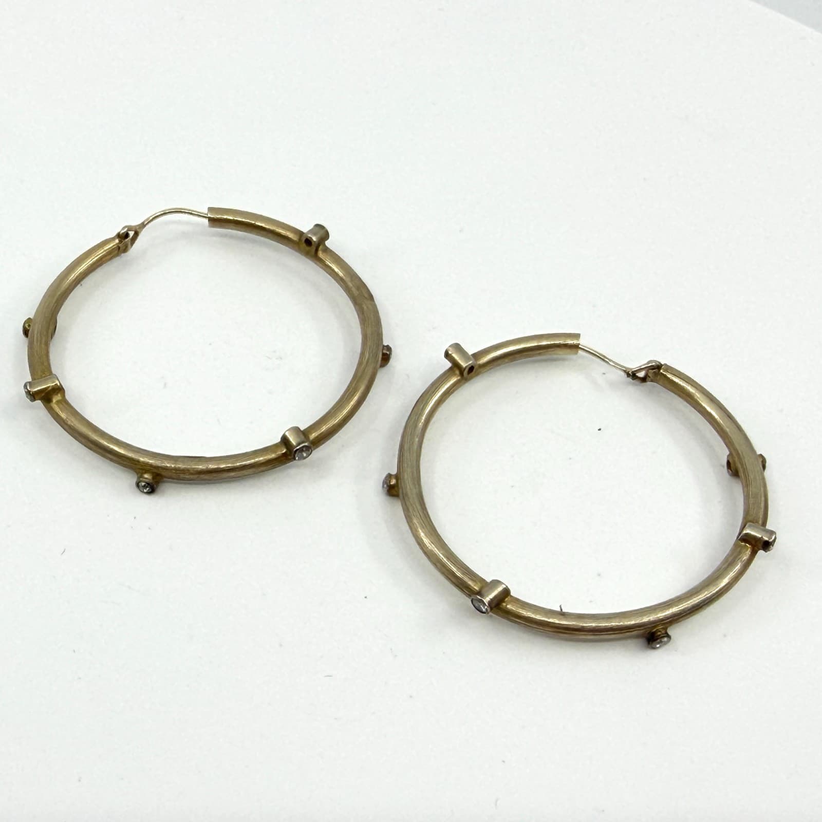 Minimalist Gold Tone Textured Rhinestone Hoop Earrings Cottagecore Statement Y2K