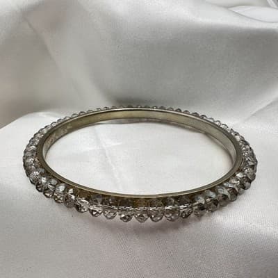Vintage Y2K Gold Tone Clear Beaded Bangle Retro Statement Women's Jewelry