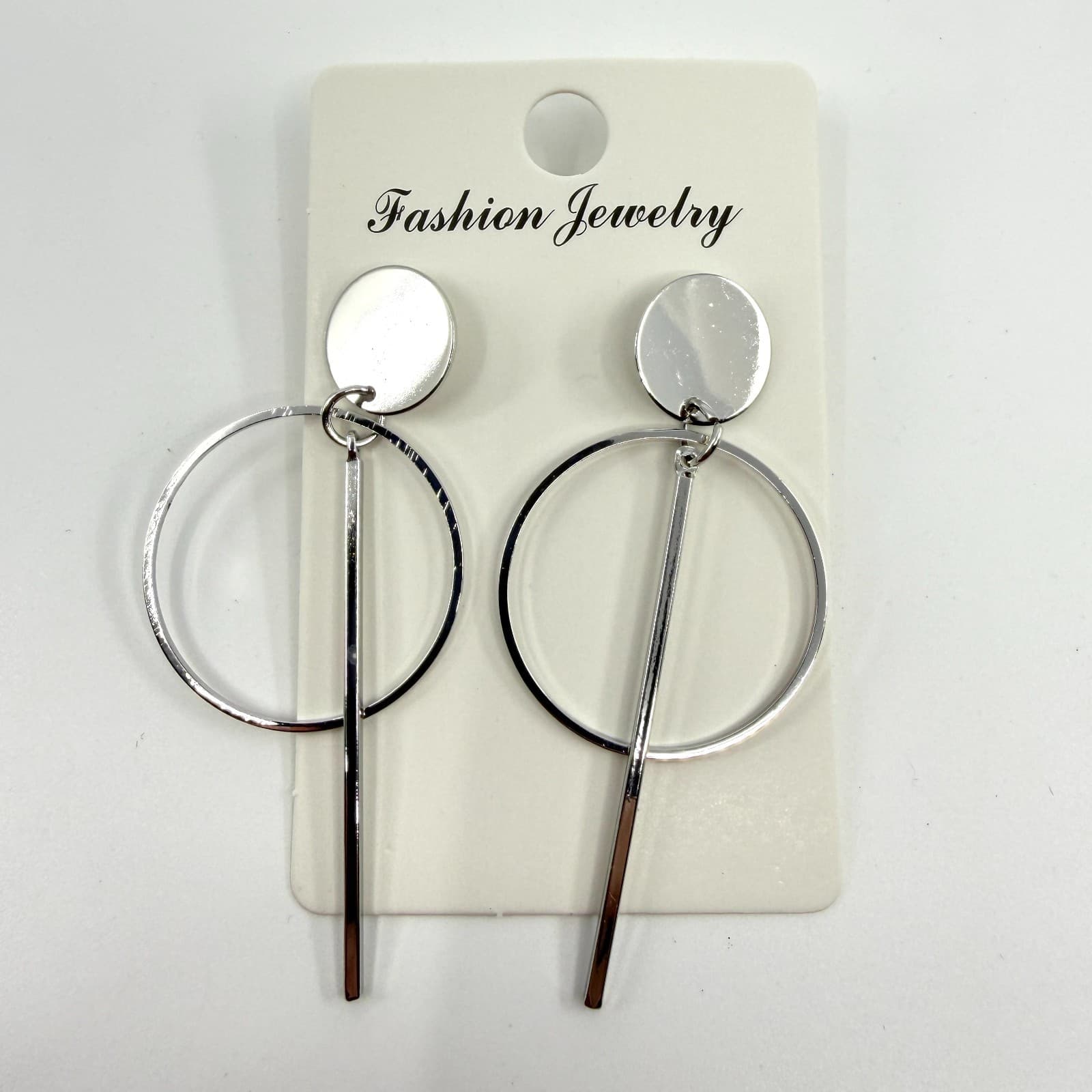 Minimalist Silver Tone Geometric Hoop Drop Earrings Celestial Gothic Statement