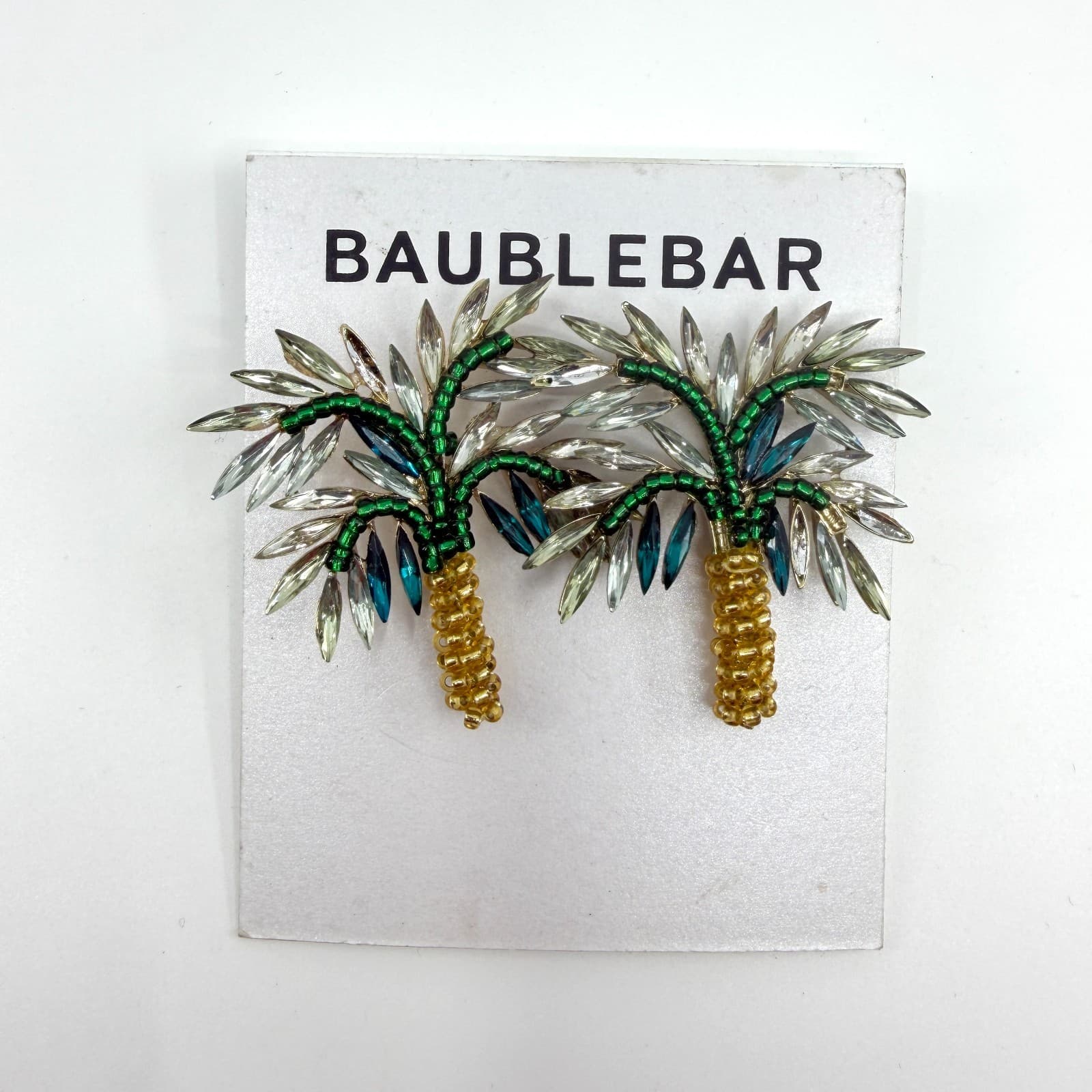 BaubleBar Palm Tree Crystal Beaded Statement Stud Earrings Tropical Boho Gift
