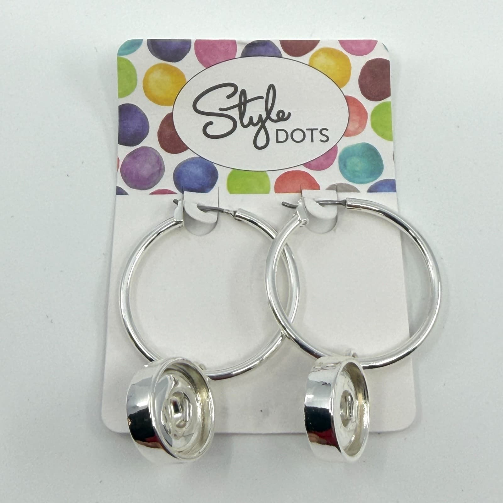 Style Dots Silver Tone Interchangeable Snap Hoop Earrings Minimalist Statement
