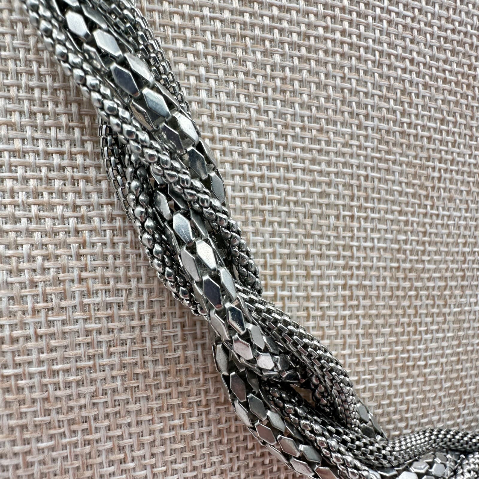 VTG 90s Charming Charlie Silver Tone Multi-Strand Braided Mesh Necklace Jewelry