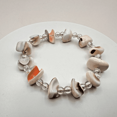 Vintage 90s Cream Conch Sea Shell Glass Beaded Stretch Bracelet Jewelry