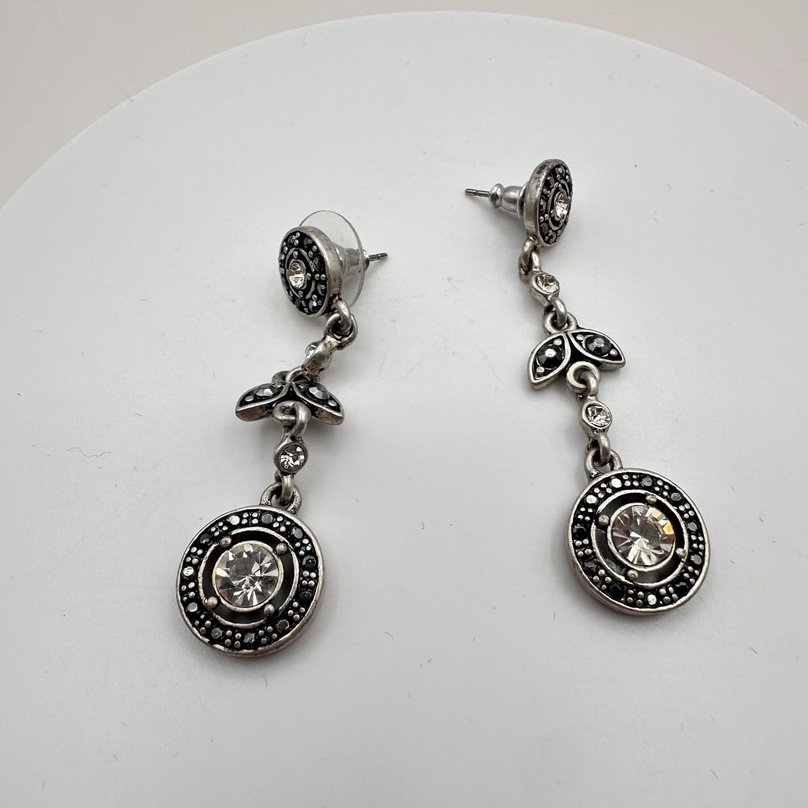 Vintage Y2K Silver Tone Rhinestone Dangle Earrings Boho Women's Classic Jewelry