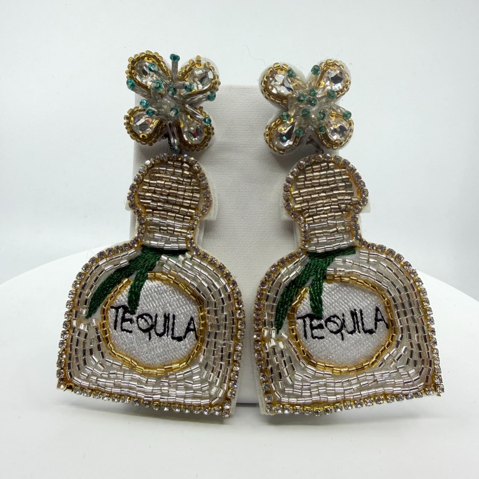 Beaded Tequila Bottle Statement Dangle Earrings Fun Cinco De Mayo Festival Gift