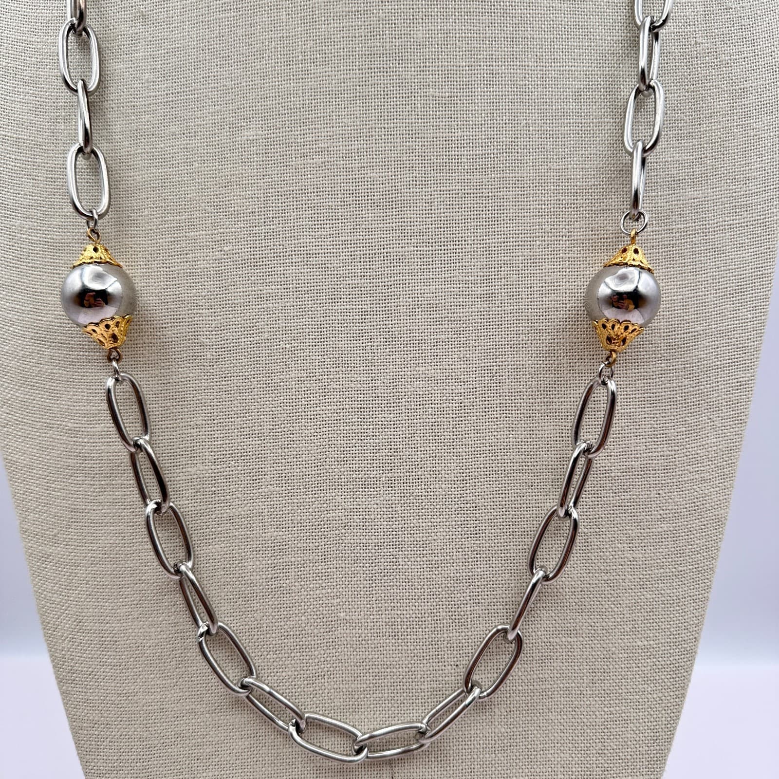Vintage Y2K Silver Tone Paperclip Chain Chunky Necklace Women's Classic Jewelry