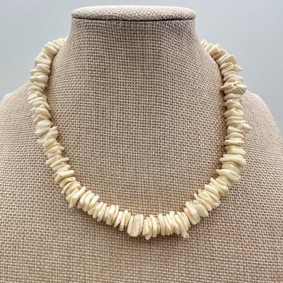 Vintage 90s White Shell Heishe Slice Necklace Statement Women's Classic Jewelry