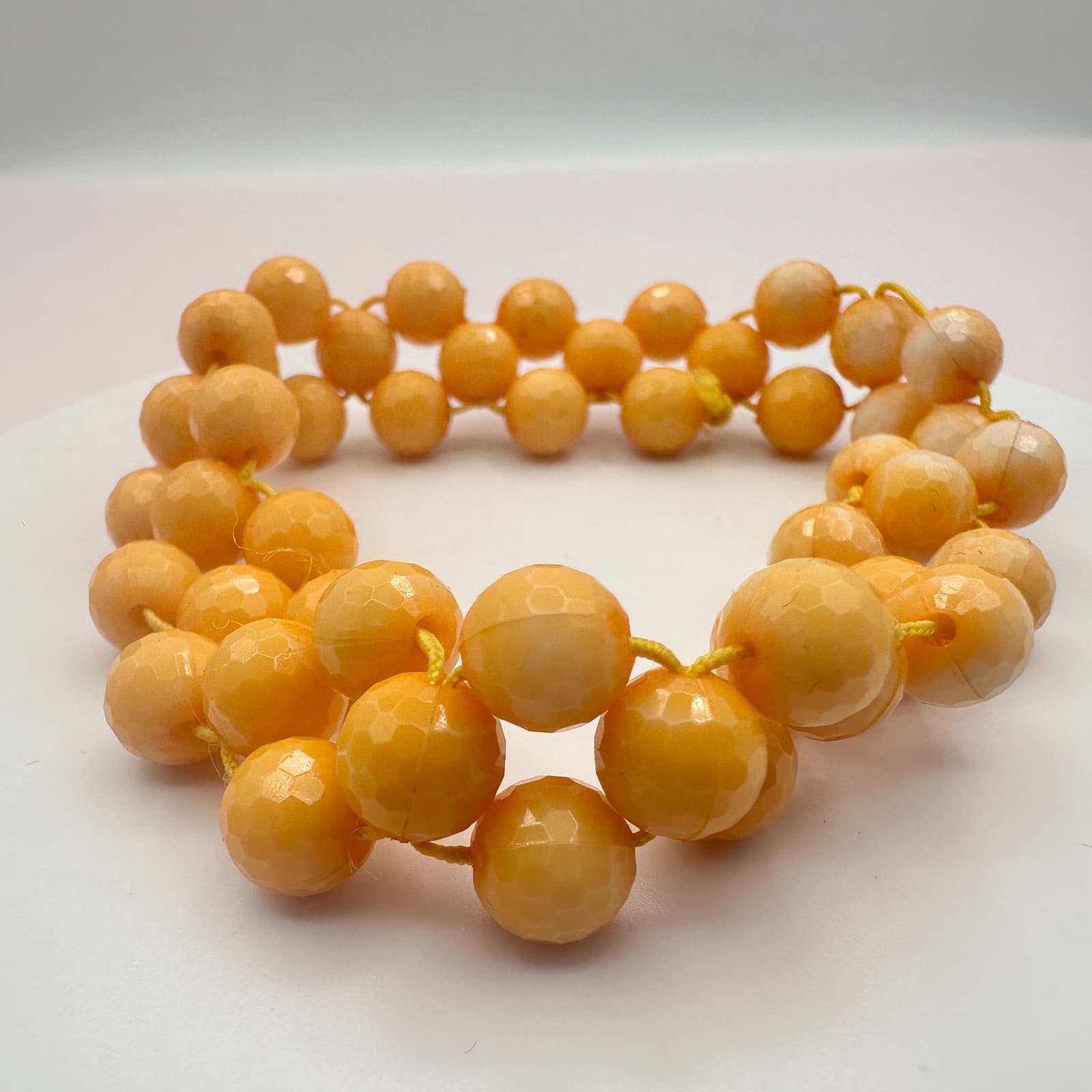 Vintage 90s Y2K Multi Strand Light Mustard Beaded Stretch Bracelet Jewelry Boho