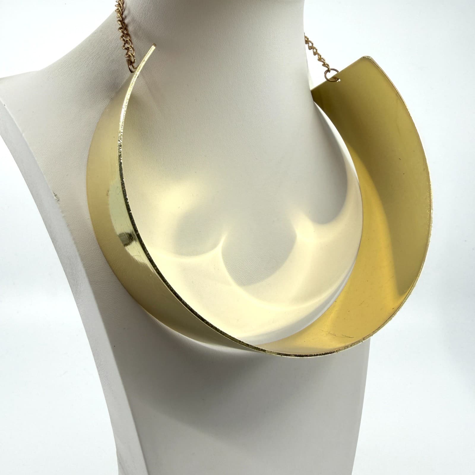 Gold Tone Metal Choker Collar Necklace Wide Statement Piece Boho Festival Style