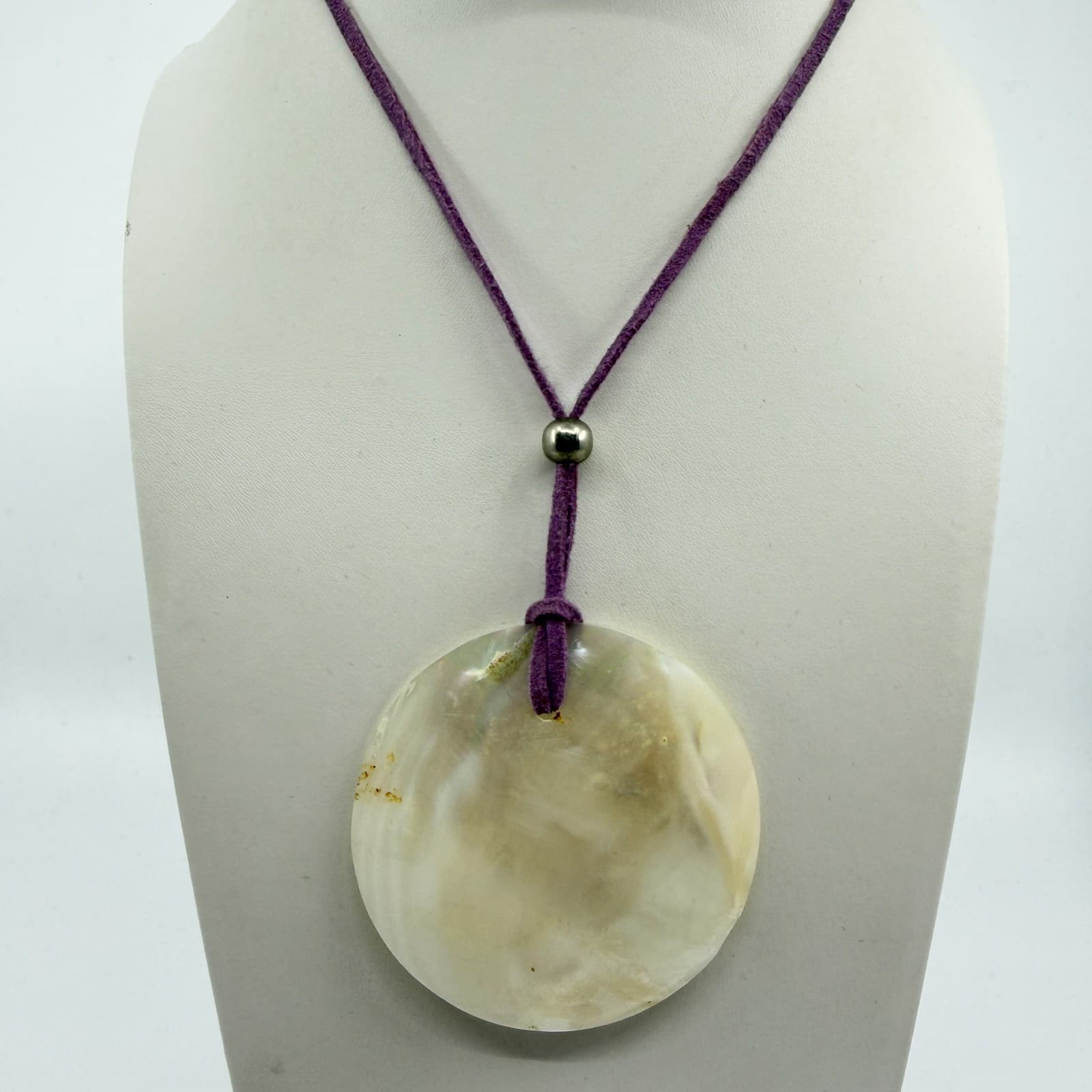 Natural Mother of Pearl Disc Pendant Necklace Boho Statement Layering Accessory