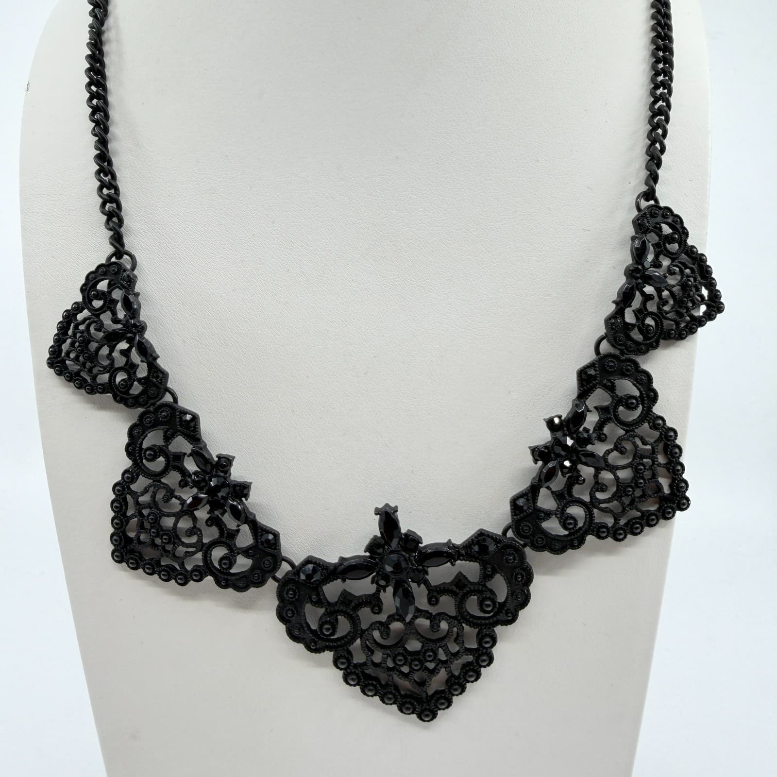 Black Gothic Filigree Statement Necklace Victorian Lace Style Festival Gift