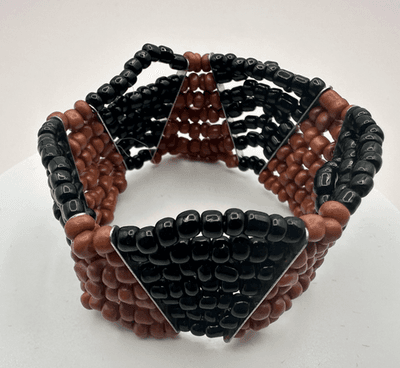 Vintage Y2K Black Brown Beaded Cuff Stretch Bracelet Boho Women's Jewelry
